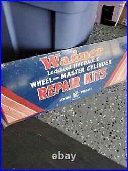 C. 1950s Original Vintage Wagner Lockheed Wheel Repair Sign Metal Gas Oil Master