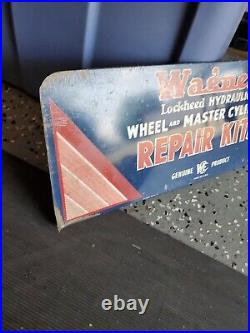 C. 1950s Original Vintage Wagner Lockheed Wheel Repair Sign Metal Gas Oil Master