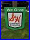 C-1950s-Original-Vintage-We-Give-S-H-Green-Stamps-Sign-Metal-Grocery-Store-Gas-01-ia