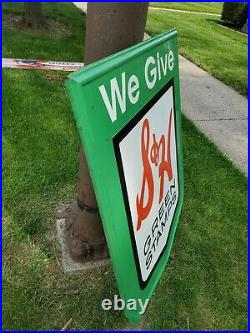 C. 1950s Original Vintage We Give S&H Green Stamps Sign Metal Grocery Store Gas