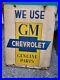 C-1950s-Original-Vintage-We-Use-GM-Chevrolet-Genuine-Parts-Sign-2-Sided-Metal-01-xwy