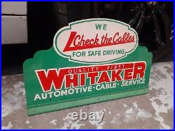 C. 1950s Original Vintage Whitaker Automotive Service Sign Metal Embossed Gas Oil