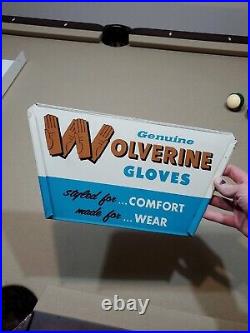 C. 1950s Original Vintage Wolverine Gloves Sign Metal Rack Topper Marvel Comics