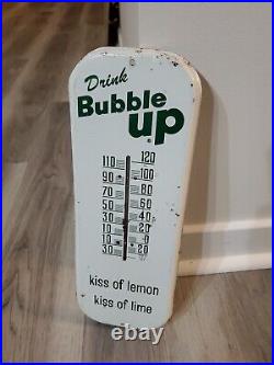 C. 1951 Original Vintage Drink Bubble Up Metal Thermometer Sign Kiss Of Lemon