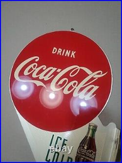 C. 1954 Original Vintage Drink Coca Cola Sign Metal Flange Bottle Mint! AM1-54