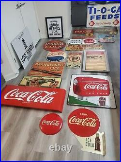 C. 1954 Original Vintage Drink Coca Cola Sign Metal Flange Bottle Mint! AM1-54