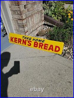 C. 1959 Original Vintage Take Home Kerns Bread Sign Metal Embossed Grocery NOS
