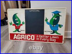 C. 1960s Original Vintage Agrico Lawn Sign Metal Fertilizer Sprinkler Graphics