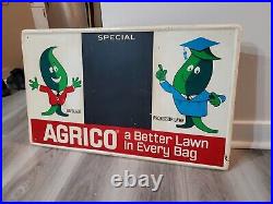 C. 1960s Original Vintage Agrico Lawn Sign Metal Fertilizer Sprinkler Graphics