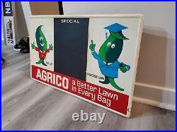 C. 1960s Original Vintage Agrico Lawn Sign Metal Fertilizer Sprinkler Graphics