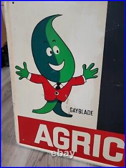 C. 1960s Original Vintage Agrico Lawn Sign Metal Fertilizer Sprinkler Graphics