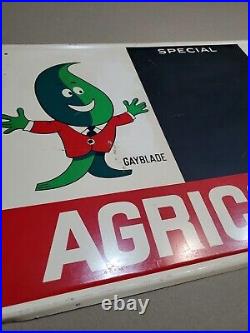 C. 1960s Original Vintage Agrico Lawn Sign Metal Fertilizer Sprinkler Graphics