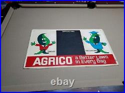 C. 1960s Original Vintage Agrico Lawn Sign Metal Fertilizer Sprinkler Graphics