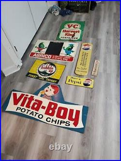 C. 1960s Original Vintage Agrico Lawn Sign Metal Fertilizer Sprinkler Graphics