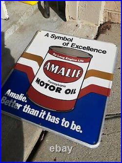 C. 1960s Original Vintage Amalie Motor Oil Sign Metal Embossed Gas Oil Stout Sign
