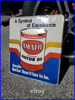 C. 1960s Original Vintage Amalie Motor Oil Sign Metal Stout Co. Pennsylvania Gas
