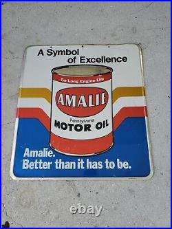C. 1960s Original Vintage Amalie Motor Oil Sign Metal Stout Co. Pennsylvania Gas