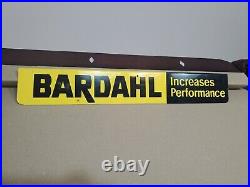 C. 1960s Original Vintage Bardahl Oil Sign Metal Rack Topper Gas Soda Performance