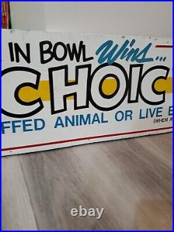 C. 1960s Original Vintage Carnival Sign One Ball In Wins Choice Live Bunnies RARE