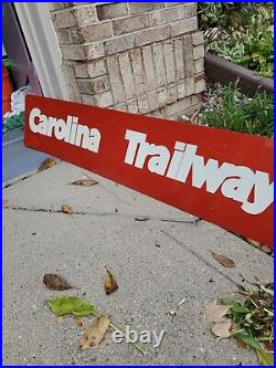 C. 1960s Original Vintage Carolina Trailways Sign Metal Greyhound Bus Train Gas