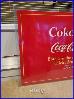 C. 1960s Original Vintage Coca Cola Sign Cardboard Litho USA Coke Gas Oil Soda