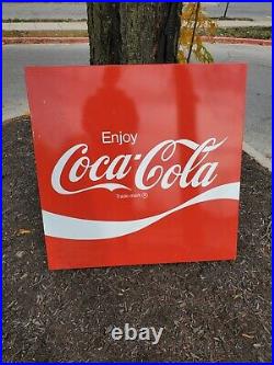 C. 1960s Original Vintage Coca Cola Sign Metal Coke Soda HUGE! Gas Oil RARE Pepsi