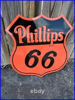 C. 1960s Original Vintage Detroit Bus Stop Sign Metal 2 Sided Gas Oil Transport
