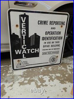 C. 1960s Original Vintage Detroit Police Crime Prevention Sign Metal Vertical Wat
