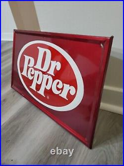 C. 1960s Original Vintage Dr. Pepper Sign Metal Embossed Coke Grocery Gas Station