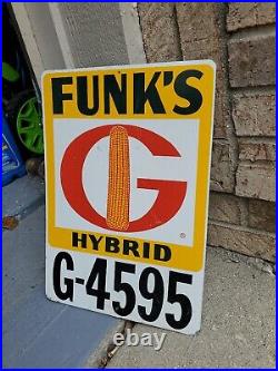 C. 1960s Original Vintage Funk G Hybrid Sign Metal Corn Seed Farm Hog Dairy Gas