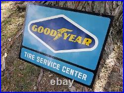 C. 1960s Original Vintage Goodyear Tires Sign Metal Dealer Service Gas Oil Soda