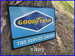 C. 1960s Original Vintage Goodyear Tires Sign Metal Dealer Service Gas Oil Soda