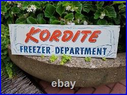 C. 1960s Original Vintage Kordite Freezer Department Sign Metal Dealer Sears Sign