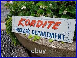 C. 1960s Original Vintage Kordite Freezer Department Sign Metal Dealer Sears Sign