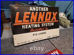 C. 1960s Original Vintage Lennox Heating Systems Sign Metal Embossed NY Gas Oil