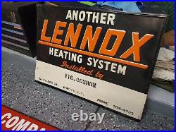 C. 1960s Original Vintage Lennox Heating Systems Sign Metal Embossed NY Gas Oil