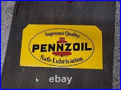C. 1960s Original Vintage Pennzoil Motor Oil Sign Metal Rack Topper Supreme Gas