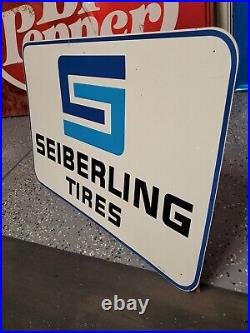 C. 1960s Original Vintage Seiberling Tires Sign Metal Embossed Gas Oil Goodyear