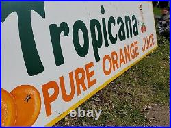 C. 1960s Original Vintage Tropicana Pure Orange Juice Sign Metal Bradenton Fla