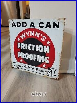 C. 1960s Original Vintage Wynn's Friction Proofing Oil Sign Add A Can Rack Topper