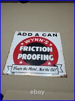 C. 1960s Original Vintage Wynn's Friction Proofing Oil Sign Add A Can Rack Topper