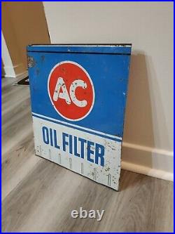 C. 1964 Original Vintage AC Oil Filters Sign Metal Rack Topper GM Chevy Delco Gas