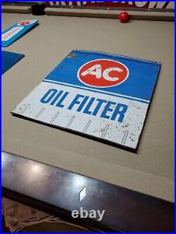 C. 1964 Original Vintage AC Oil Filters Sign Metal Rack Topper GM Chevy Delco Gas
