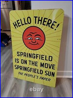 C. 1964 Original Vintage Springfield Sun Newspaper Sign Metal 2 Sided Gas RARE