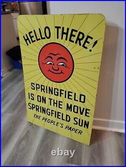 C. 1964 Original Vintage Springfield Sun Newspaper Sign Metal 2 Sided Gas RARE