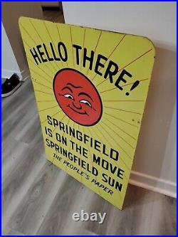 C. 1964 Original Vintage Springfield Sun Newspaper Sign Metal 2 Sided Gas RARE