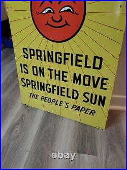 C. 1964 Original Vintage Springfield Sun Newspaper Sign Metal 2 Sided Gas RARE