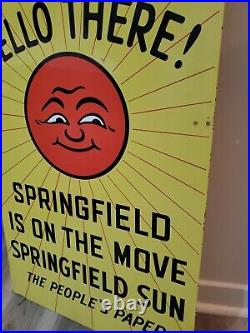 C. 1964 Original Vintage Springfield Sun Newspaper Sign Metal 2 Sided Gas RARE