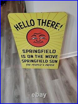 C. 1964 Original Vintage Springfield Sun Newspaper Sign Metal 2 Sided Gas RARE