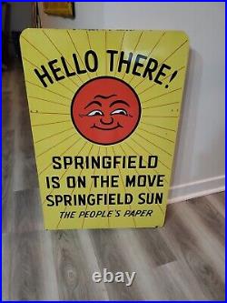 C. 1964 Original Vintage Springfield Sun Newspaper Sign Metal 2 Sided Gas RARE